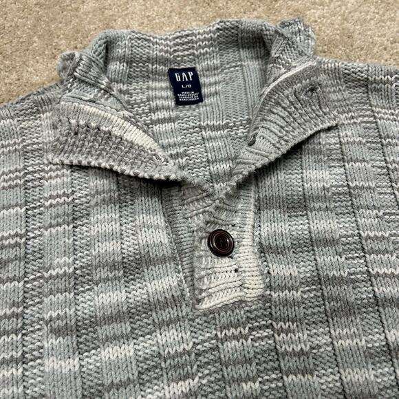 Vintage Y2K GAP Women’s Gray Ribbed Knit Sweater Button Collar Striped Size L - Picture 2 of 12